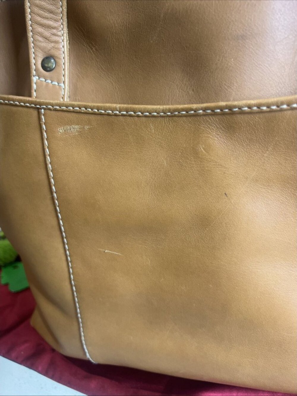 Ellington Cognac Brown Leather Shoulder Bag Whipstitch Trim Work Bag Travel - Picture 7 of 16